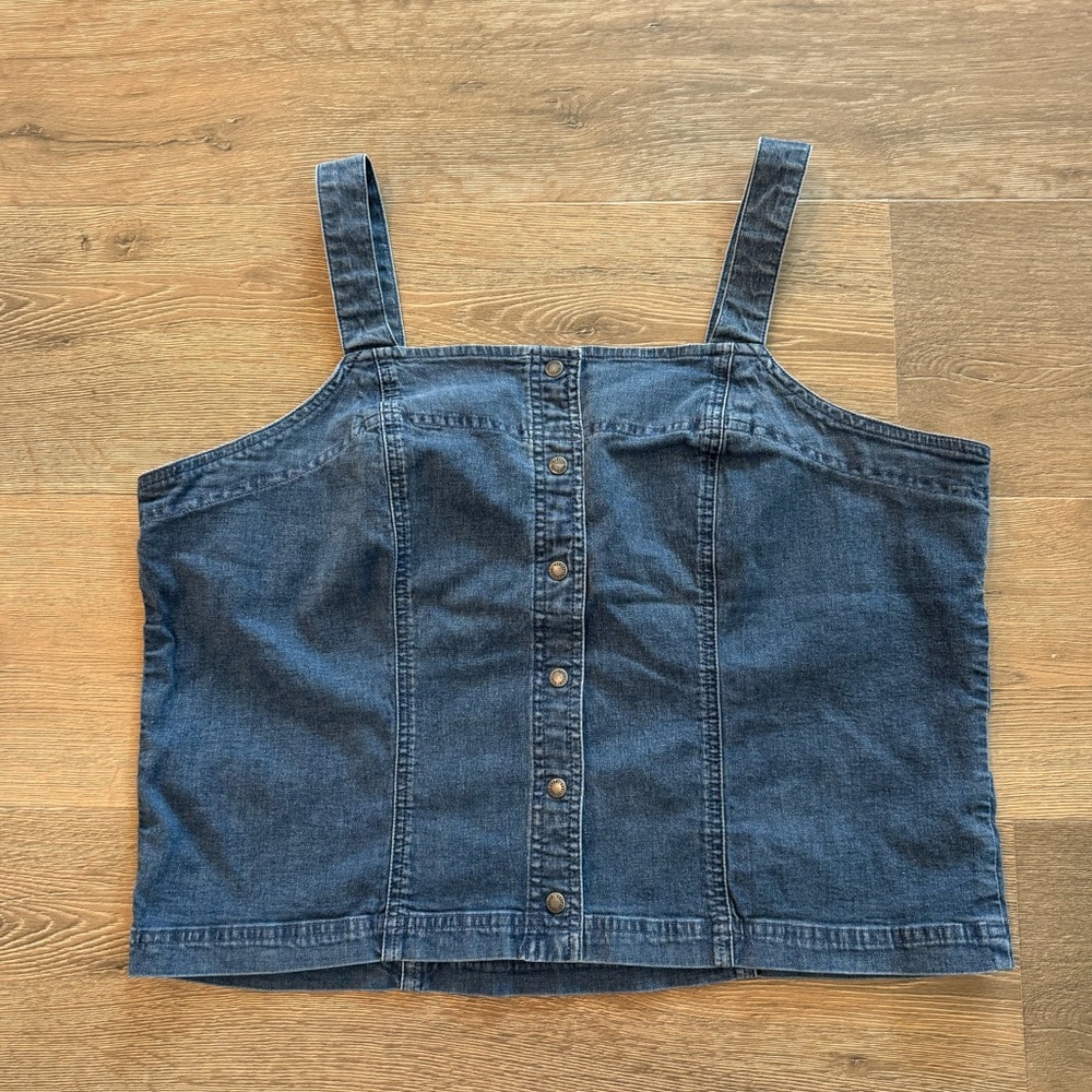 Harley Davidson Motorcycle Denim Blue Tank Top Embroidered Buttons Vintage 90s